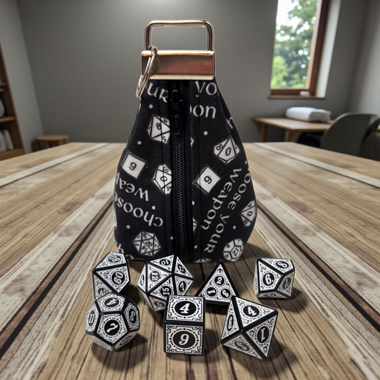 Grab and go small dice pouch with matching dice, Choose your weapon