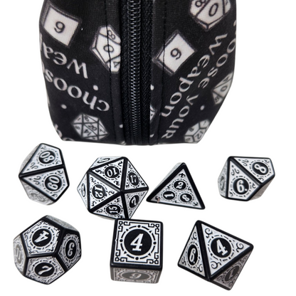 Grab and go small dice pouch with matching dice, Choose your weapon