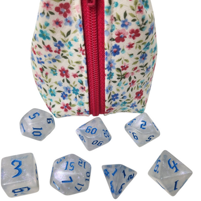 Grab and go small dice pouch with matching dice, floral design