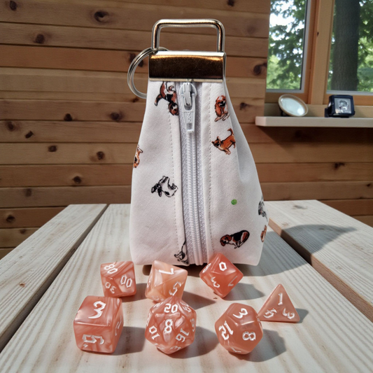 Grab and go small dice pouch with matching dice, Dog themed