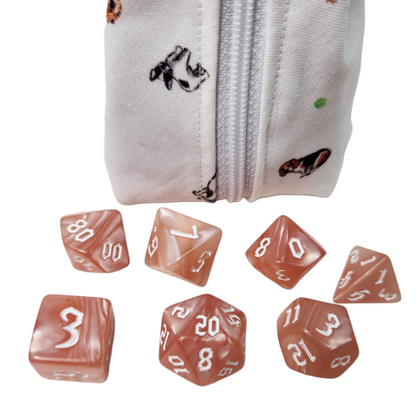 Grab and go small dice pouch with matching dice, Dog themed