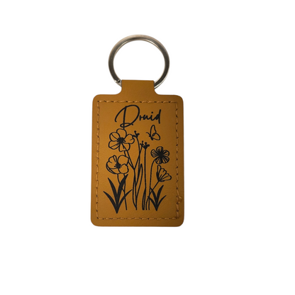 Druid and flower Leather keychain, TTRPG