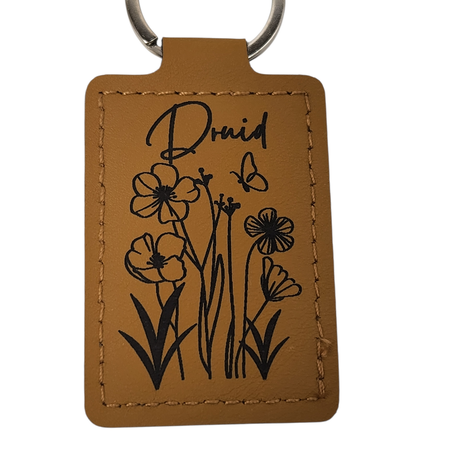 Druid and flower Leather keychain, TTRPG