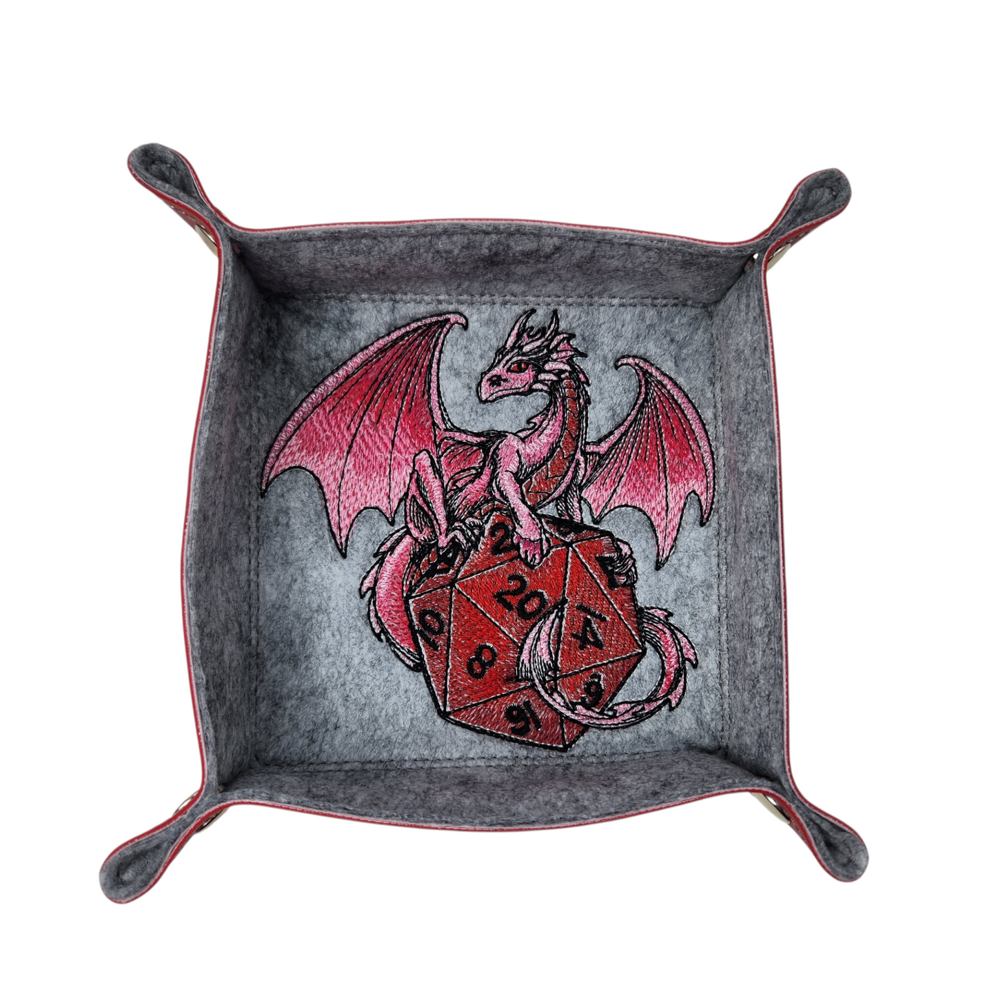 dragon and die dice tray and die 20 tome dice storage, TTRPG