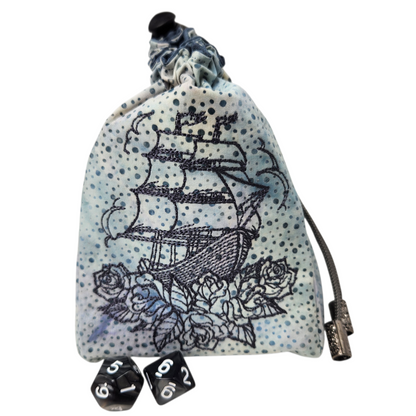 Dice bag with Ship and Roses, tabletop gaming bag