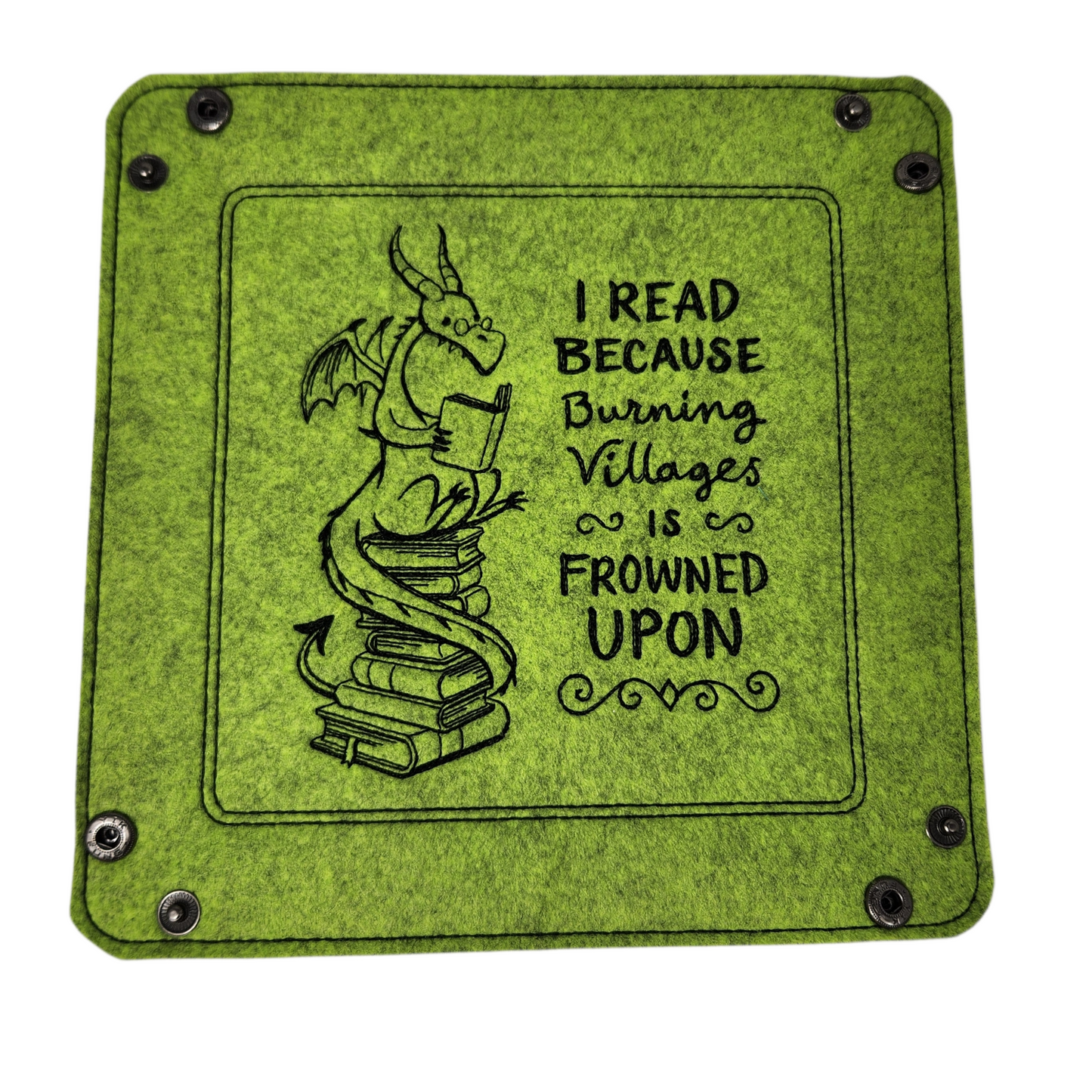 dice tray, dragon and book, funny, game accessory