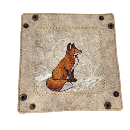 Dice tray, game mat, serene fox design