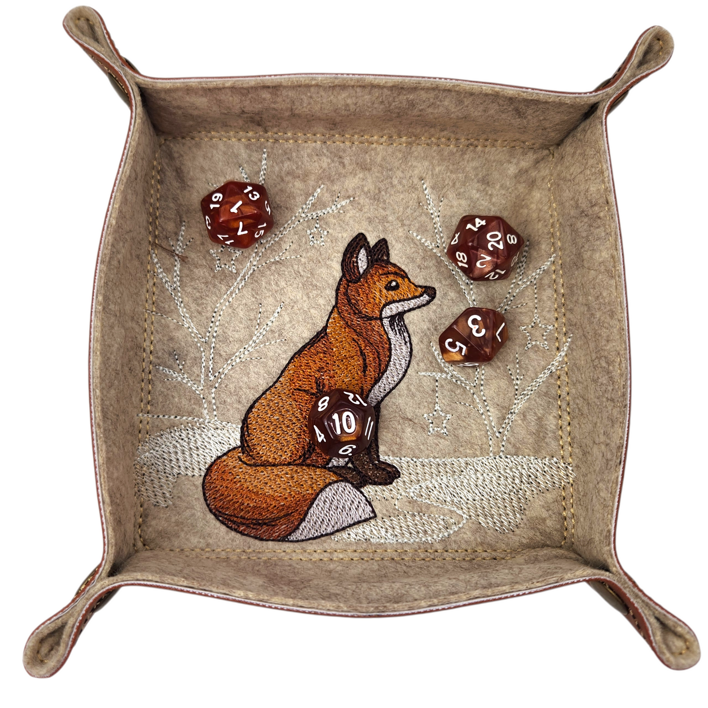Dice tray, game mat, serene fox design