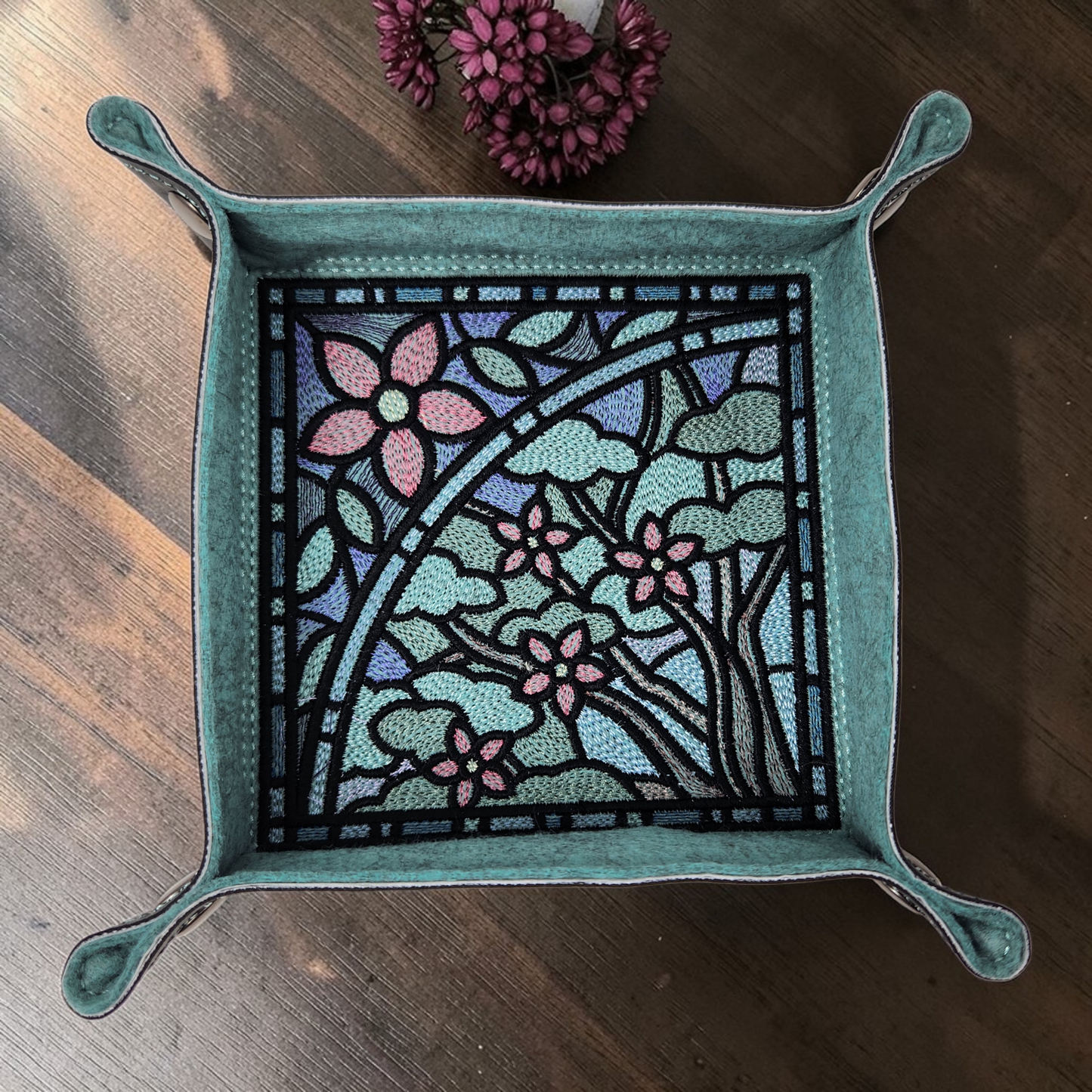Spring time dice tray, stained glass design