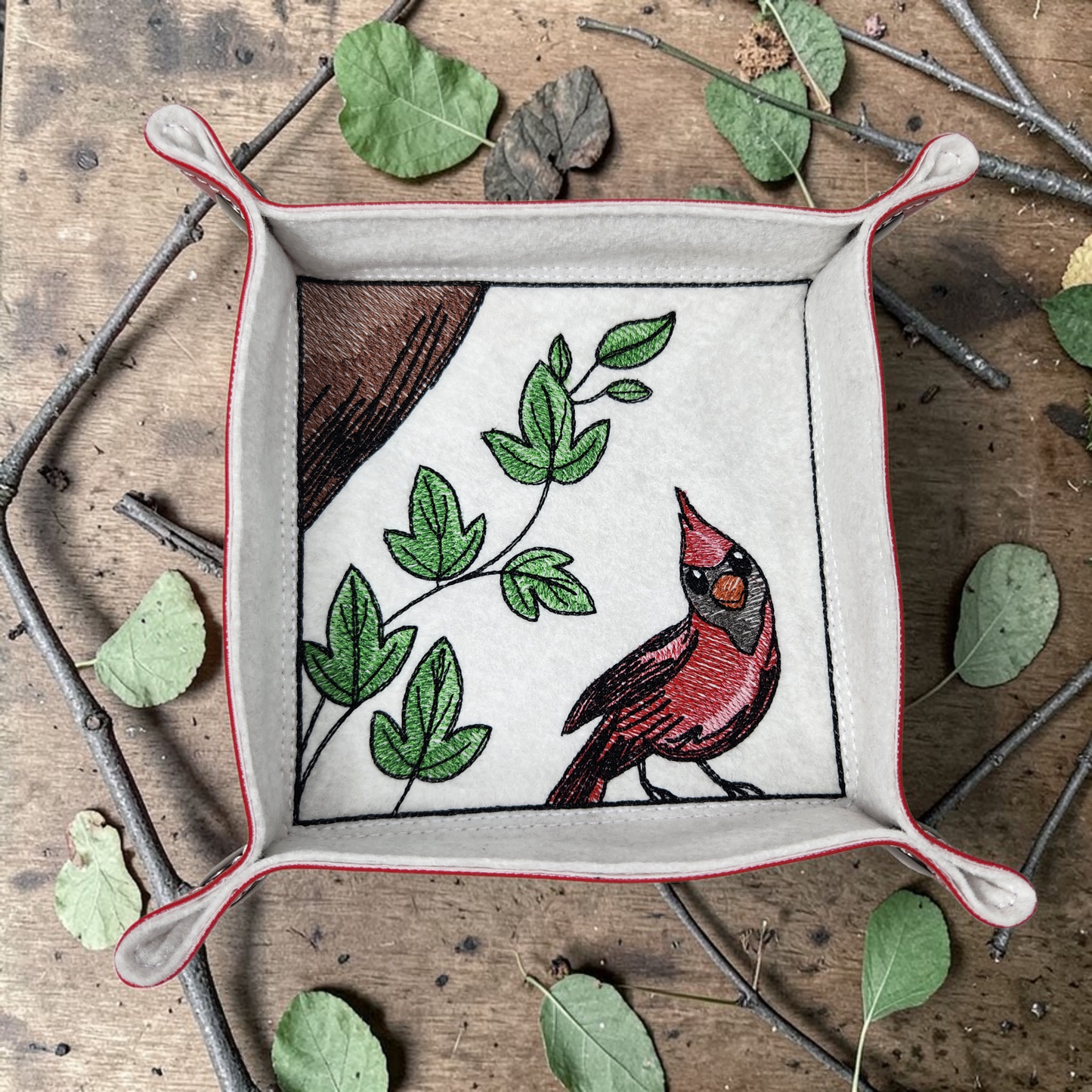 Curious Cardinal bird dice tray