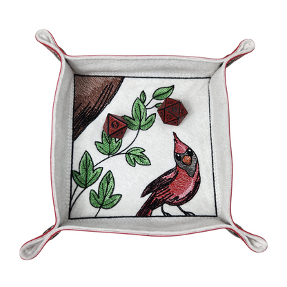 Curious Cardinal bird dice tray