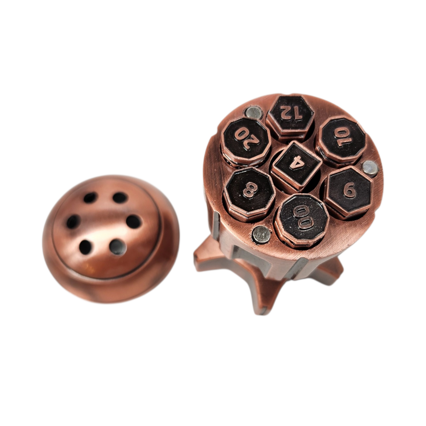 Metal, spinning rocket dice and case