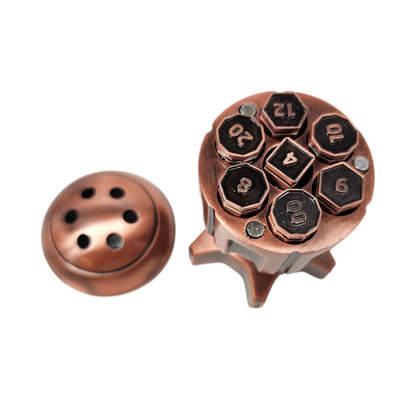Metal, spinning rocket dice and case