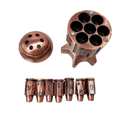Metal, spinning rocket dice and case