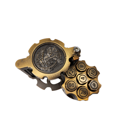 Revolver dice holder with bullet dice-Antique Gold