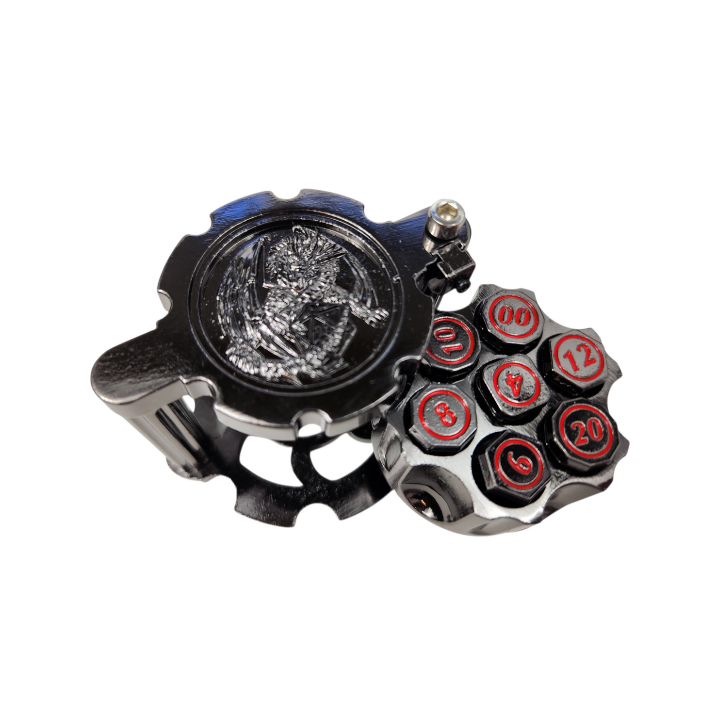 Revolver dice holder with bullet dice- gunmetal