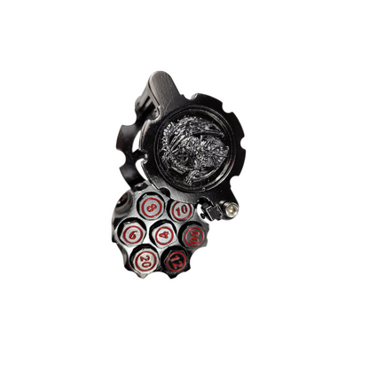 Revolver dice holder with bullet dice- gunmetal