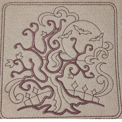 Night scene dice tray, tree, bat and moon