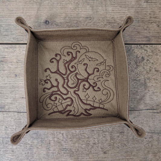 Night scene dice tray, tree, bat and moon