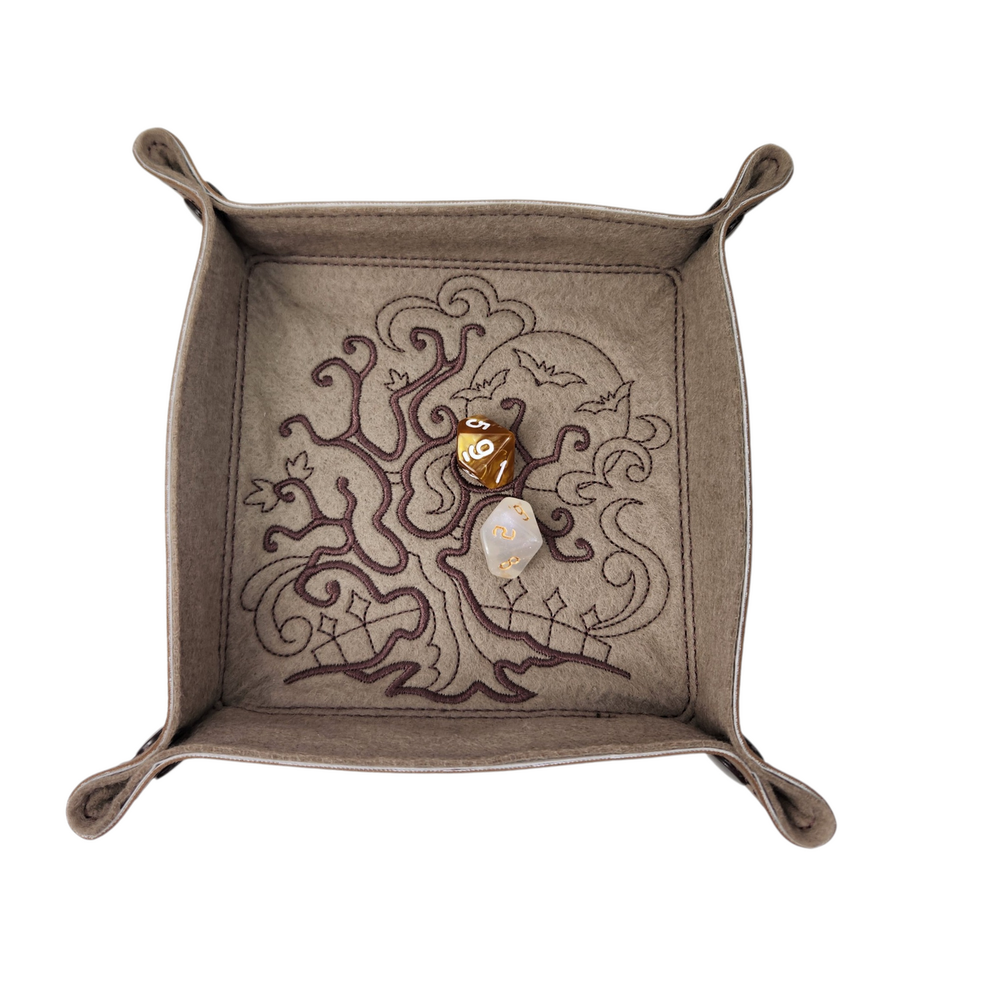 Night scene dice tray, tree, bat and moon