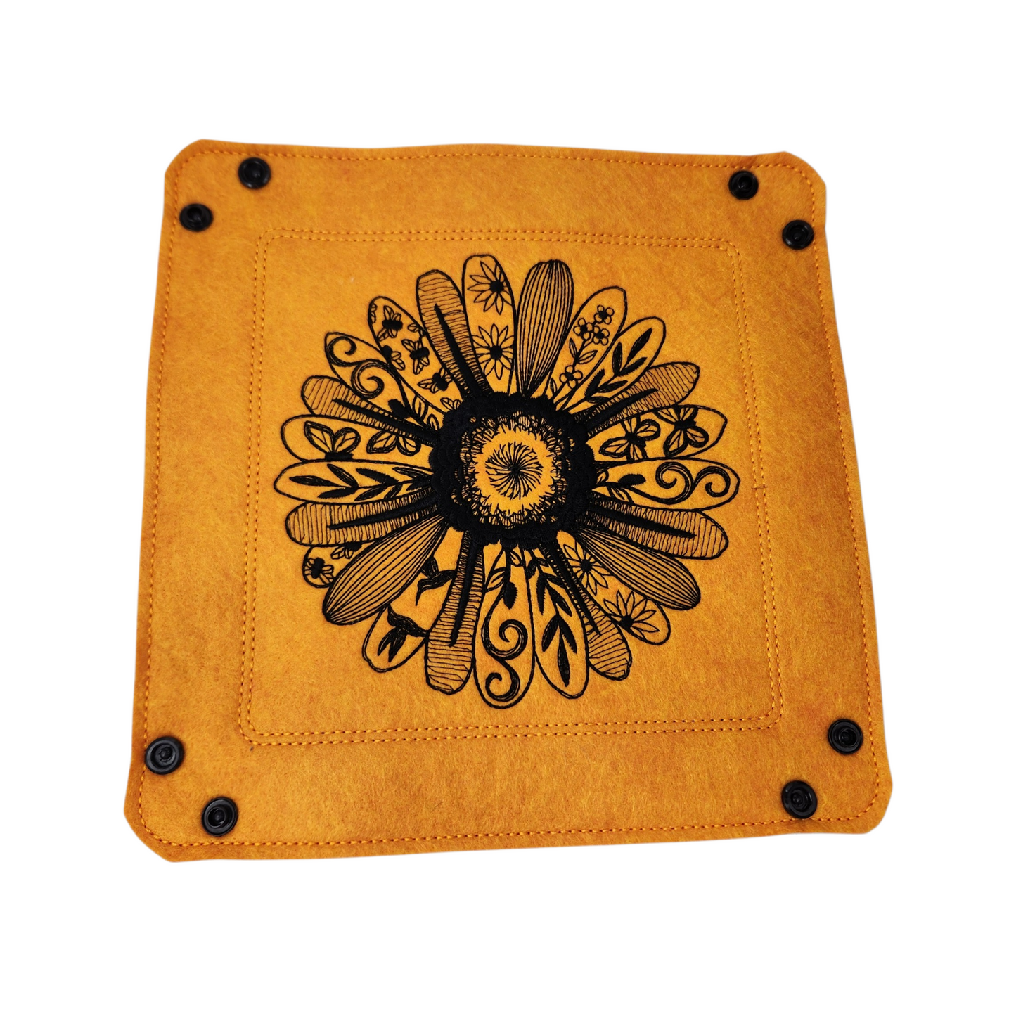 Collapsible Dice Rolling Tray, Embroidered Decorative Daisy design, TTRPG