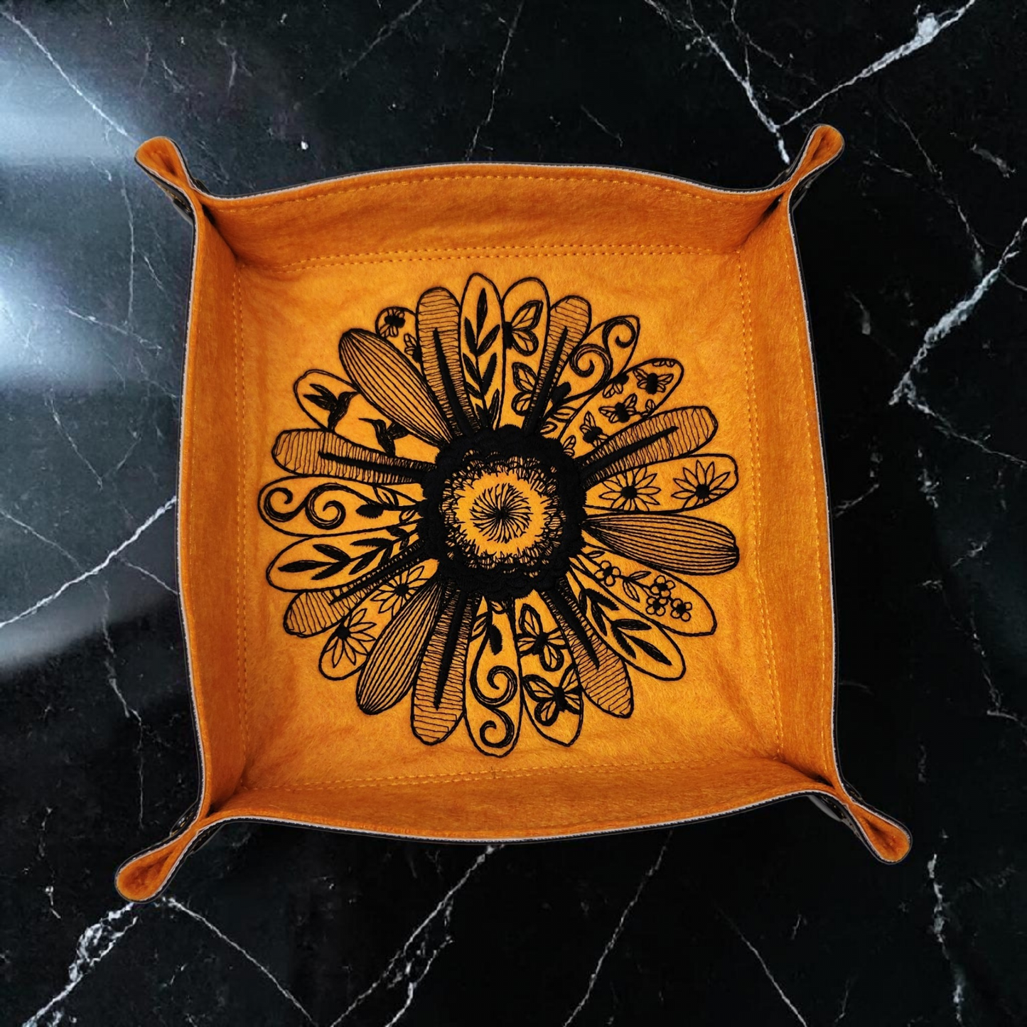 Collapsible Dice Rolling Tray, Embroidered Decorative Daisy design, TTRPG