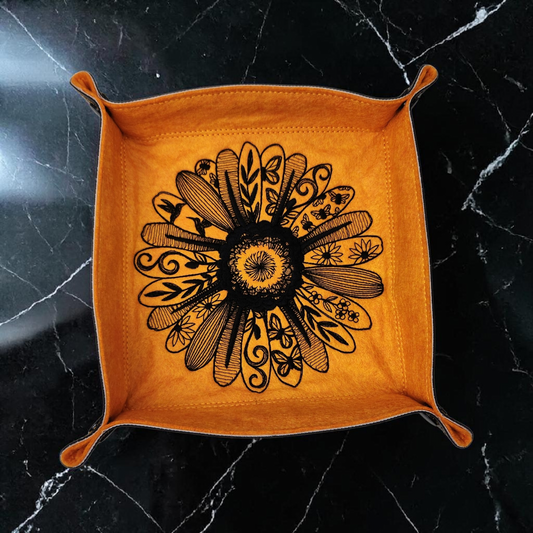 Collapsible Dice Rolling Tray, Embroidered Decorative Daisy design, TTRPG