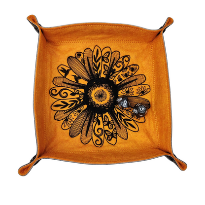 Collapsible Dice Rolling Tray, Embroidered Decorative Daisy design, TTRPG