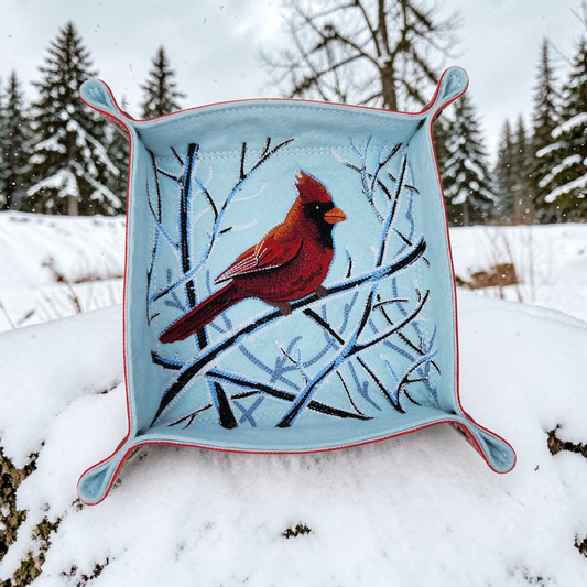 Cardinal Bird dice tray , winter scene