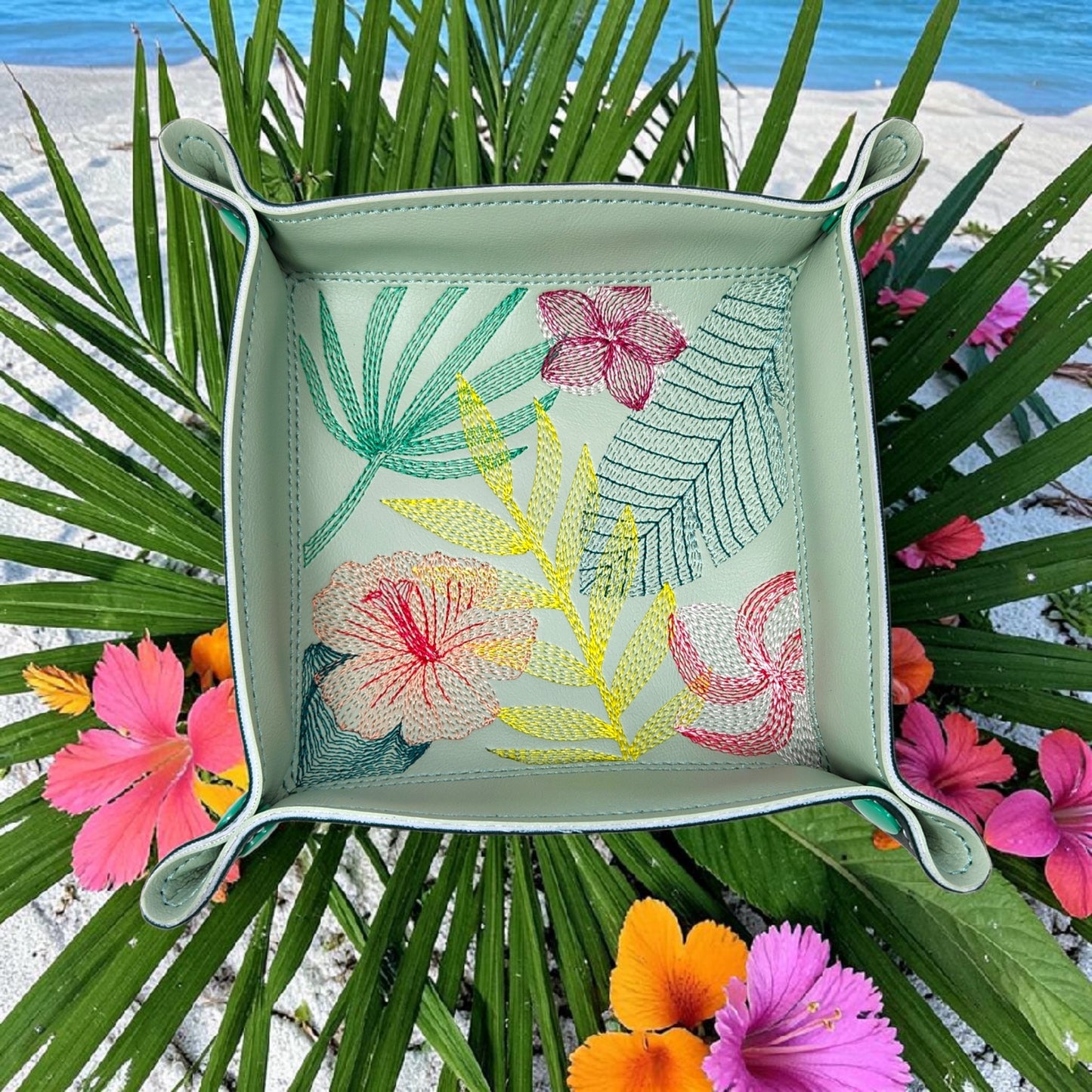 Collapsible Dice Rolling Tray, Tropical flower and leaves, TTRPG