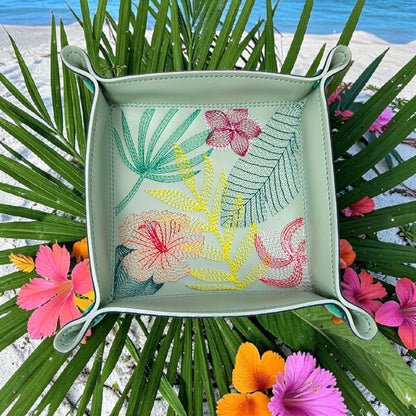 Collapsible Dice Rolling Tray, Tropical flower and leaves, TTRPG