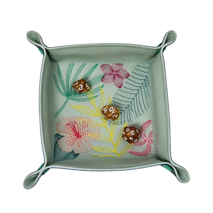 Collapsible Dice Rolling Tray, Tropical flower and leaves, TTRPG