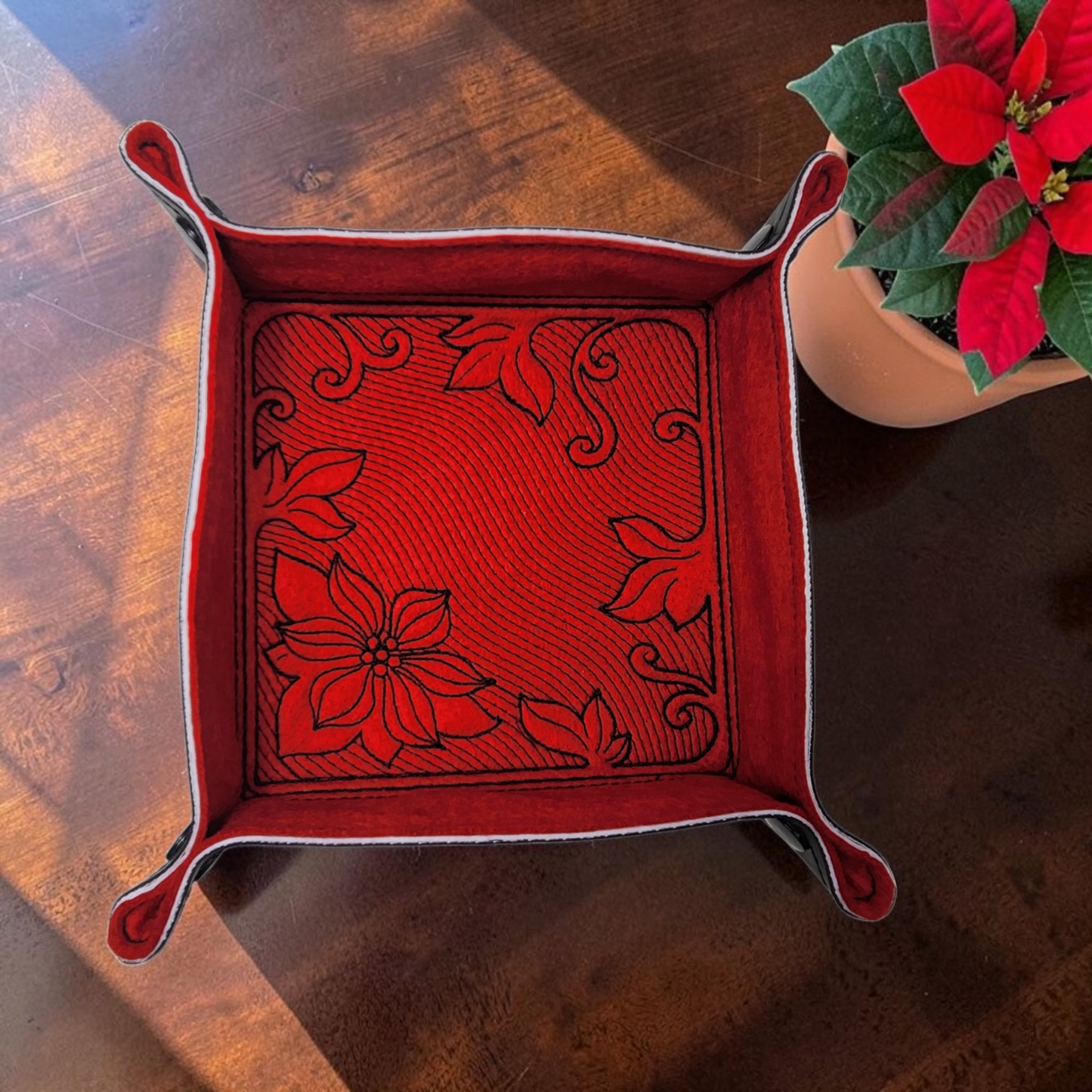 Poinsettia dice tray