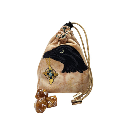 Raven with shiny treasure dice bag