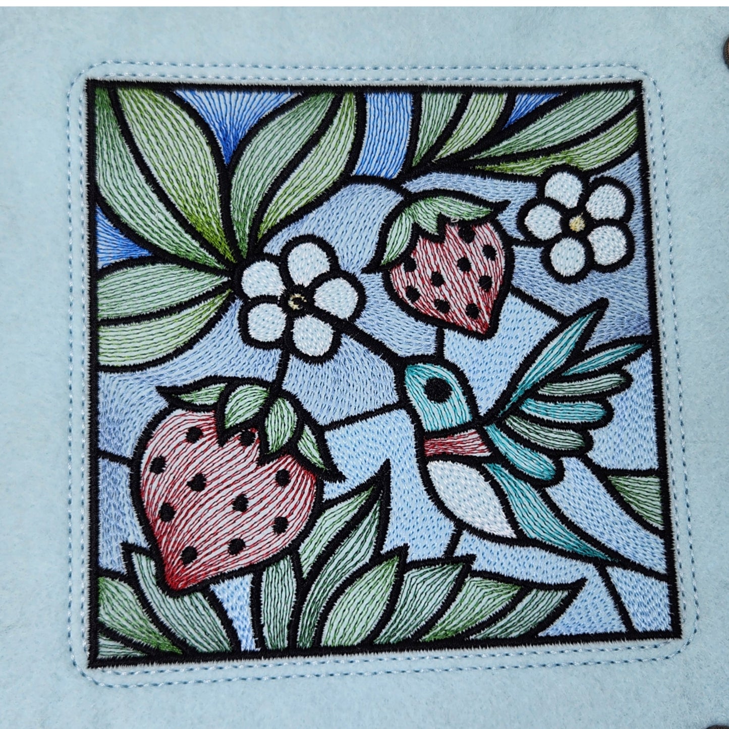 Hummingbird and strawberry dice tray, stained-glass design