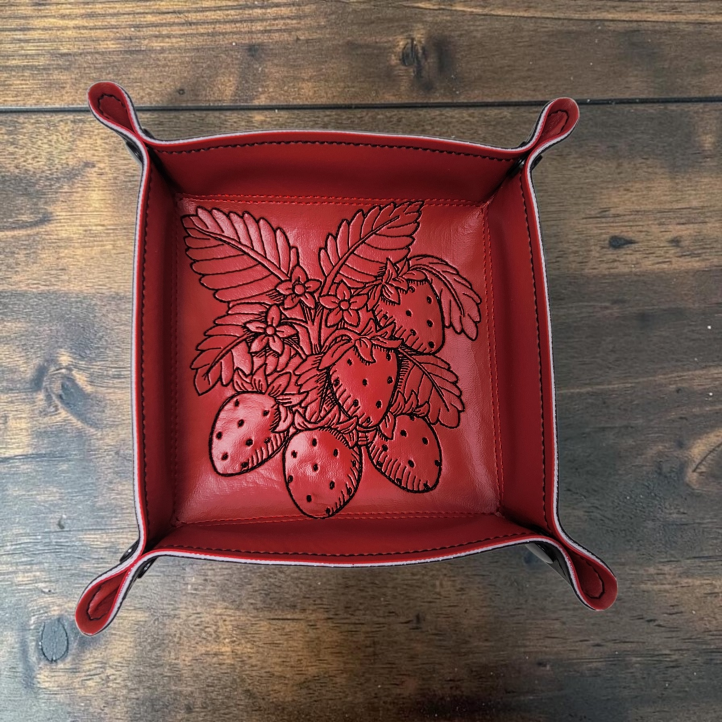 Strawberry Embroidered Collapsible Dice Tray