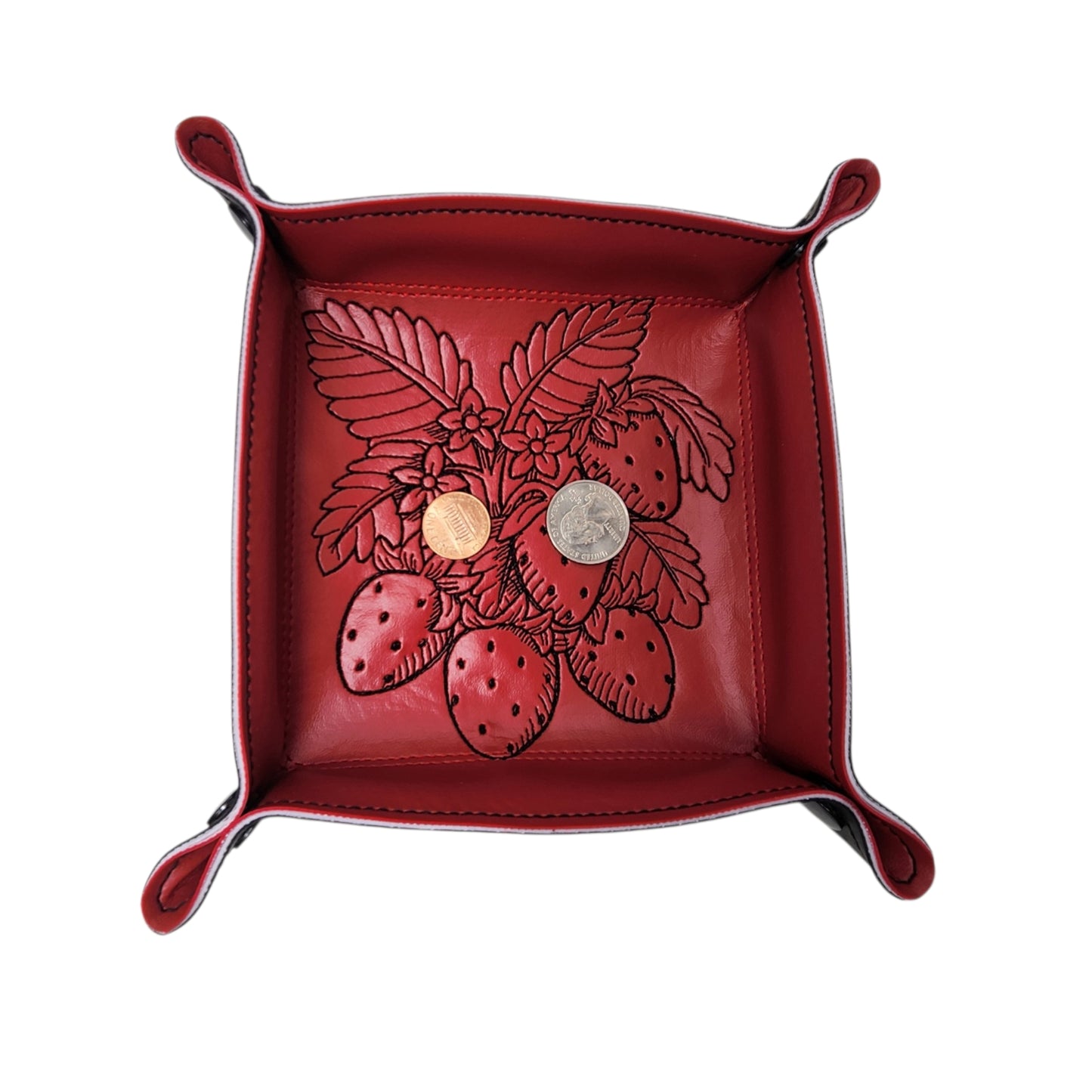 Strawberry Embroidered Collapsible Dice Tray