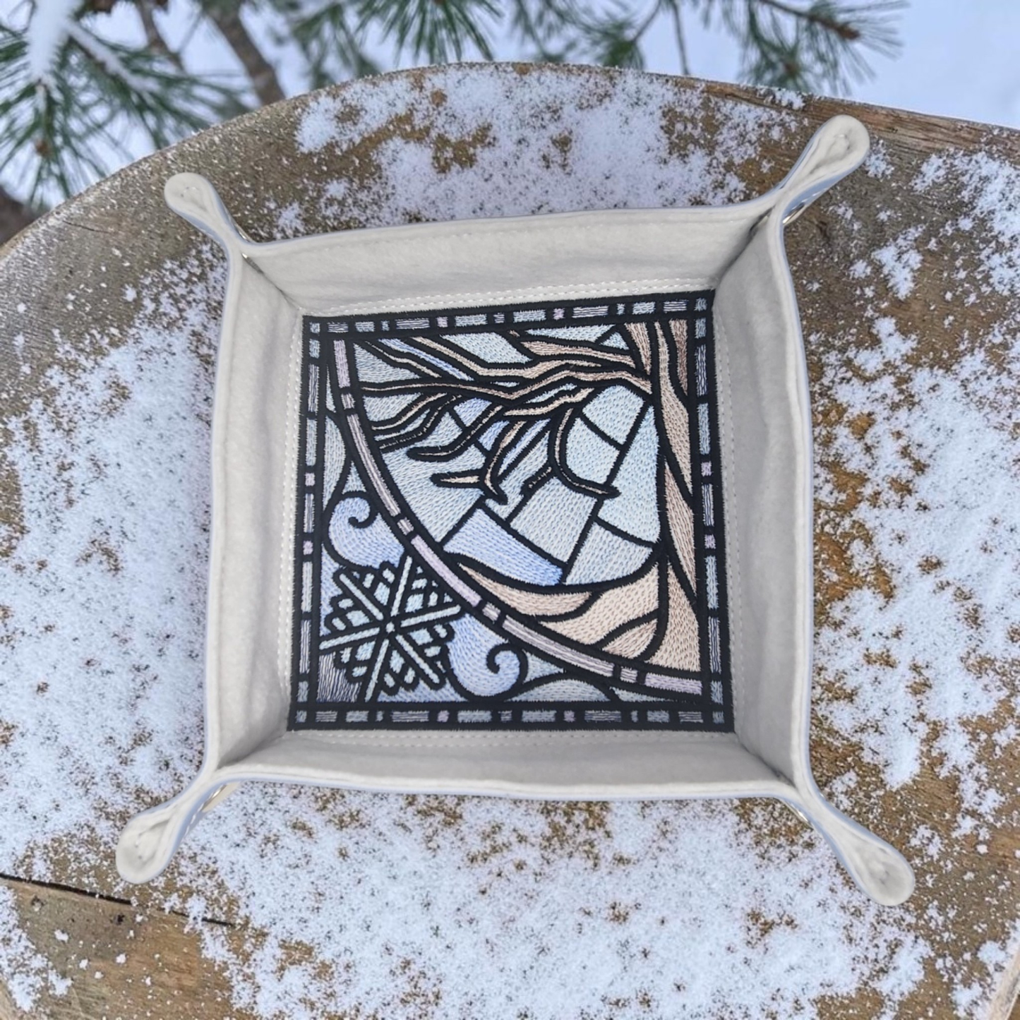 Winter time dice tray, stained glass design