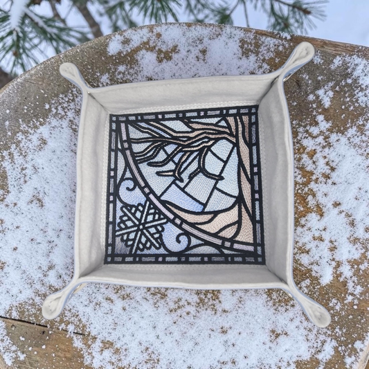 Winter time dice tray, stained glass design