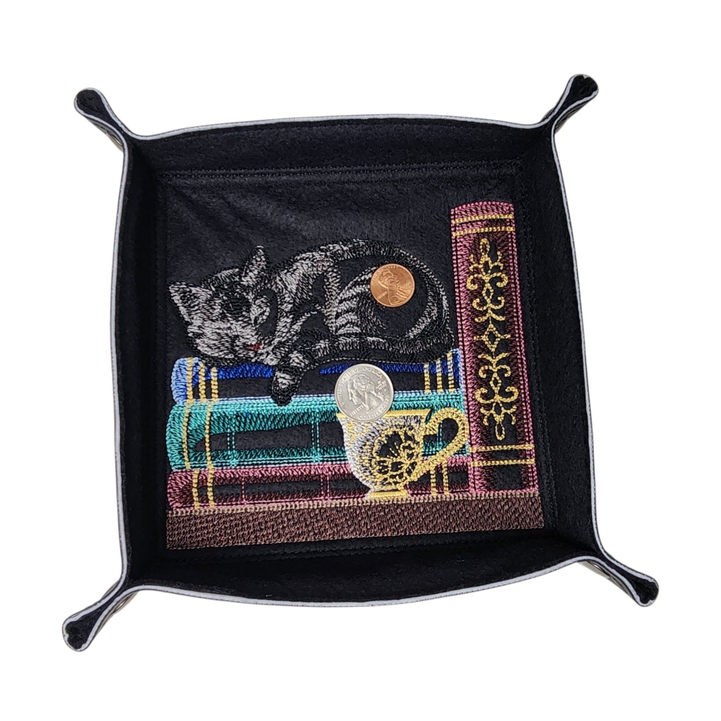Collapsible Dice Rolling Tray, Cat and teacup dice tray