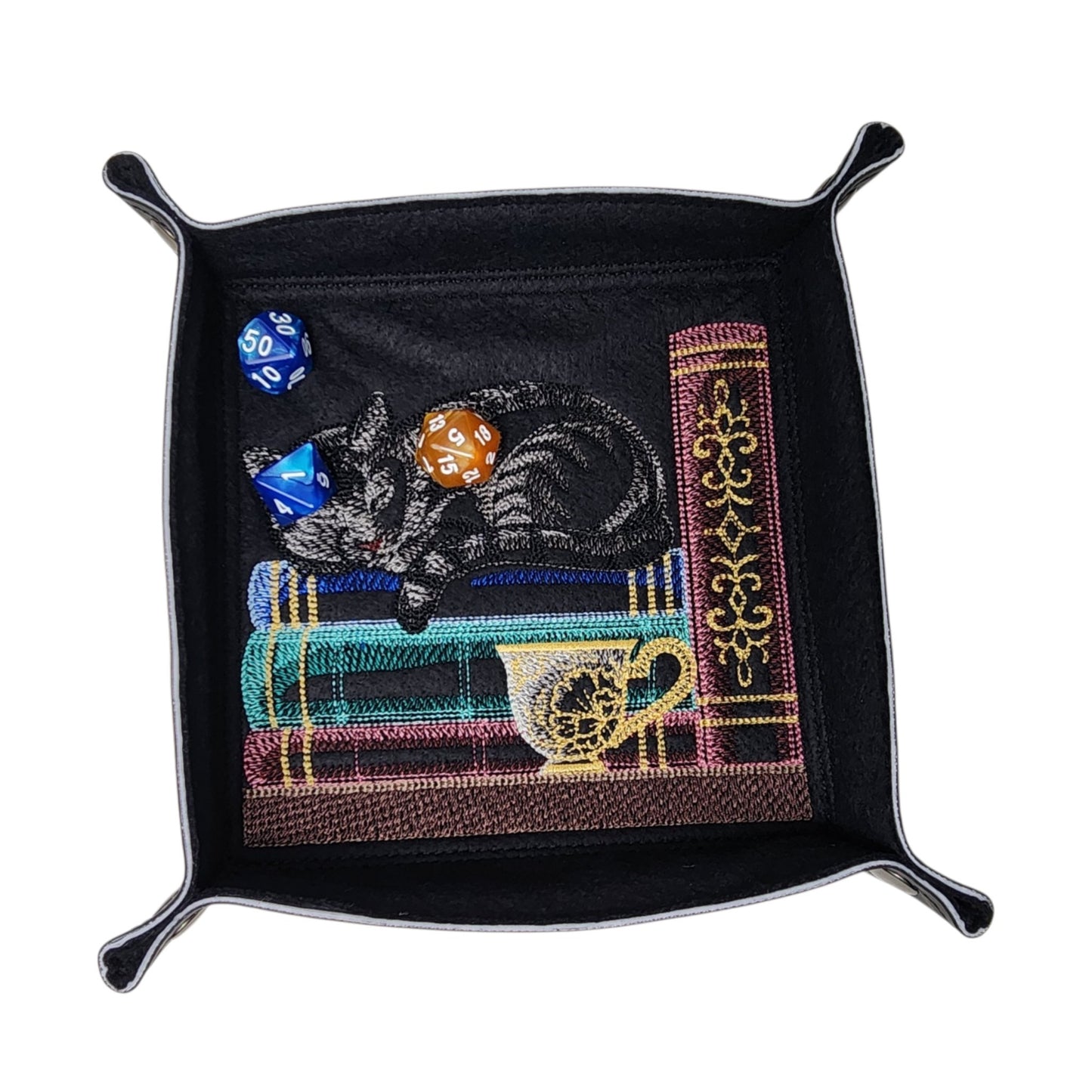 Collapsible Dice Rolling Tray, Cat and teacup dice tray
