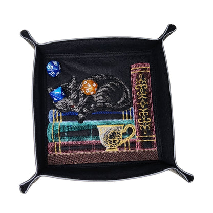 Collapsible Dice Rolling Tray, Cat and teacup dice tray