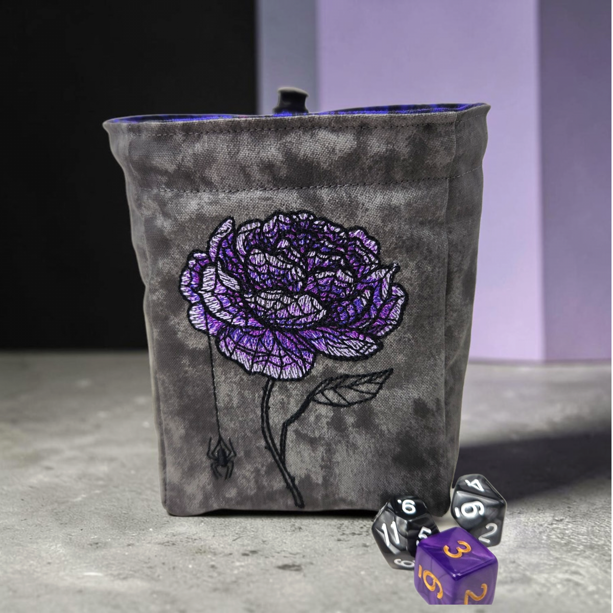 Rose and Spider dice bag