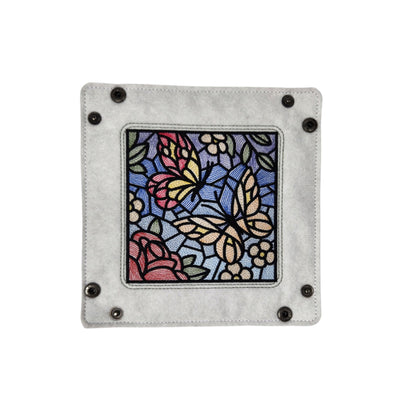 Butterfly and flower dice tray, stained glass design