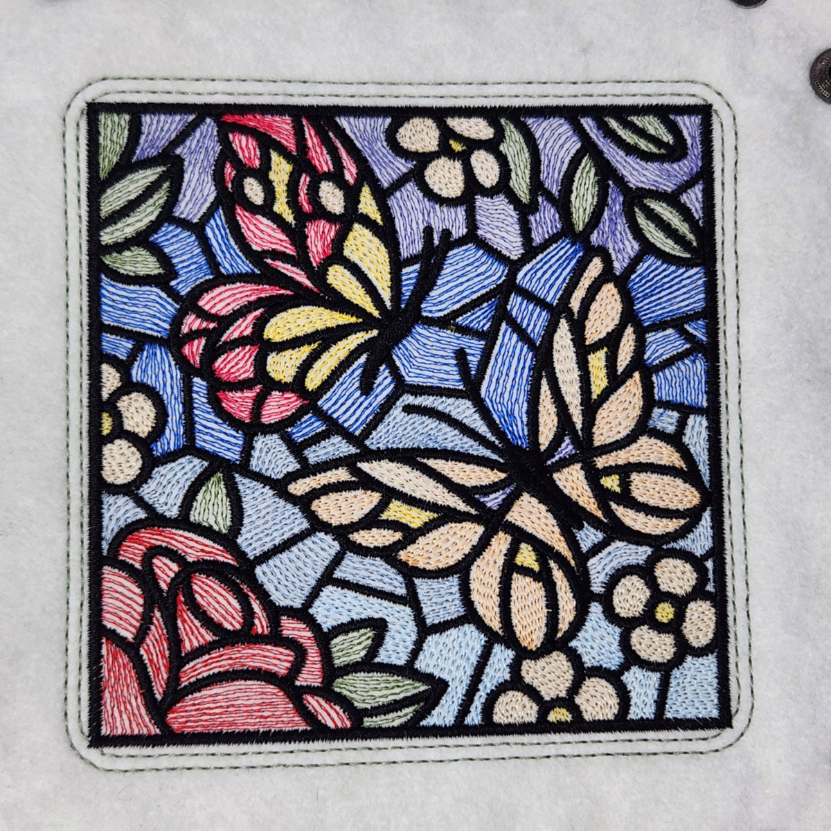 Butterfly and flower dice tray, stained glass design