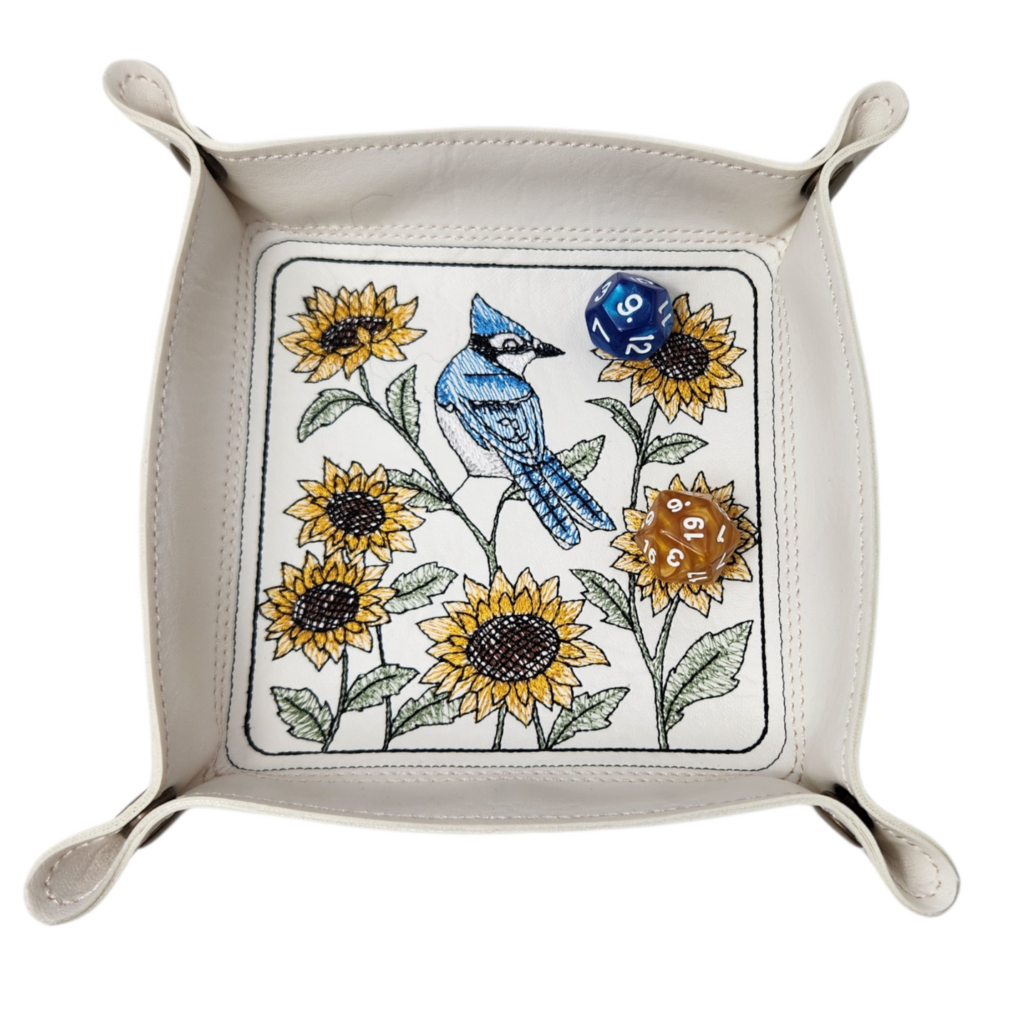 Blue Jay & Sunflower Dice Tray for Gaming Fun