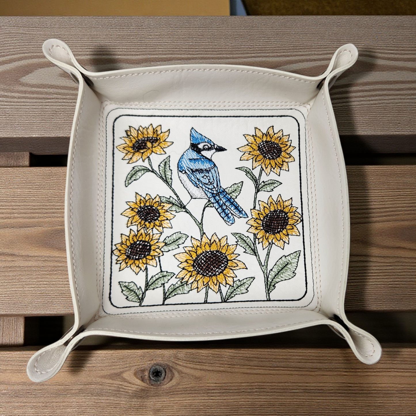 Blue Jay & Sunflower Dice Tray for Gaming Fun
