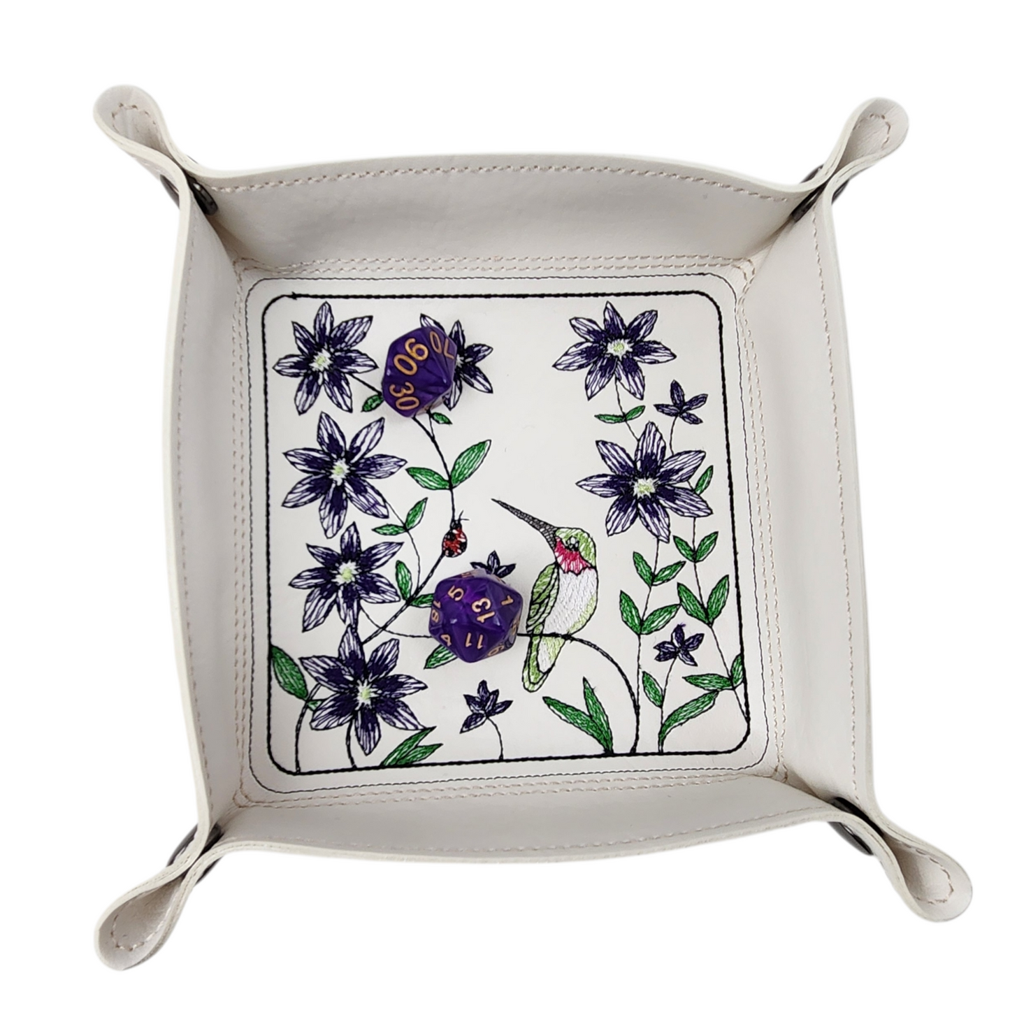 Hummingbird and purple flower dice tray