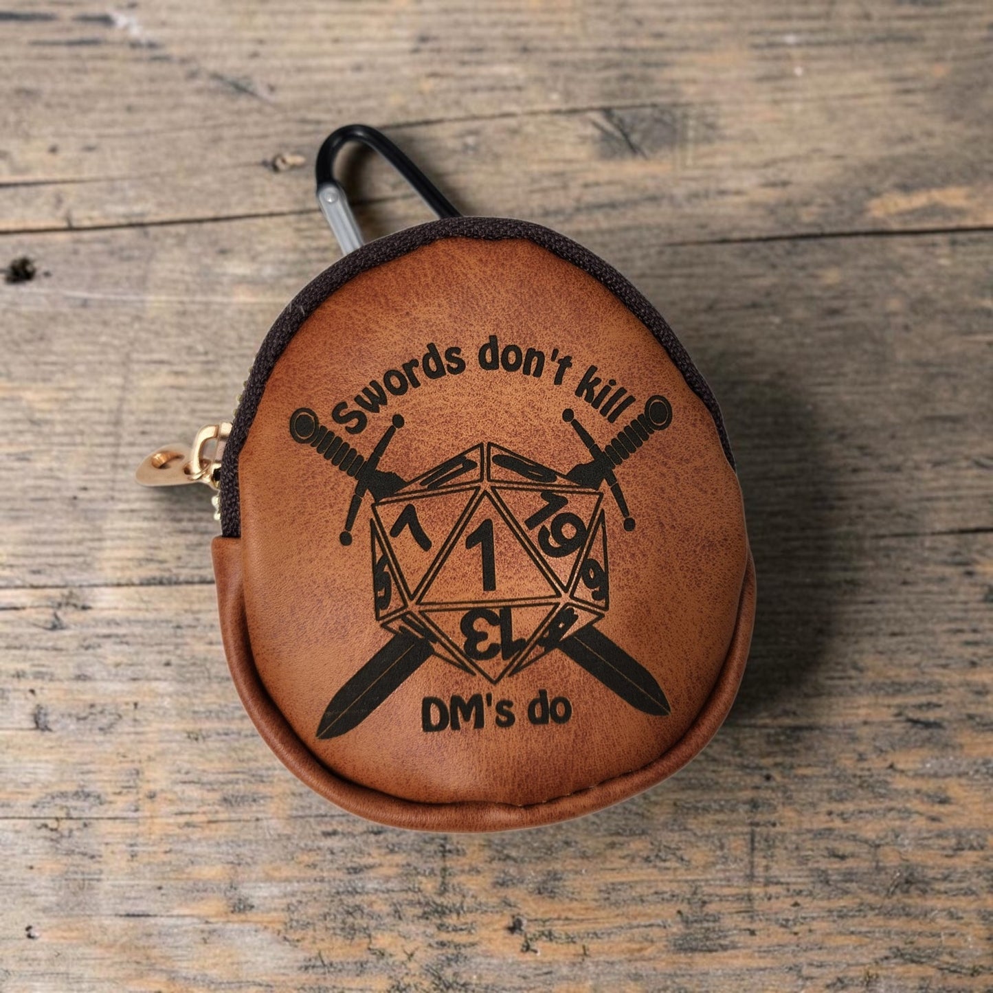 Leather keychain dice pouch, TTRPG