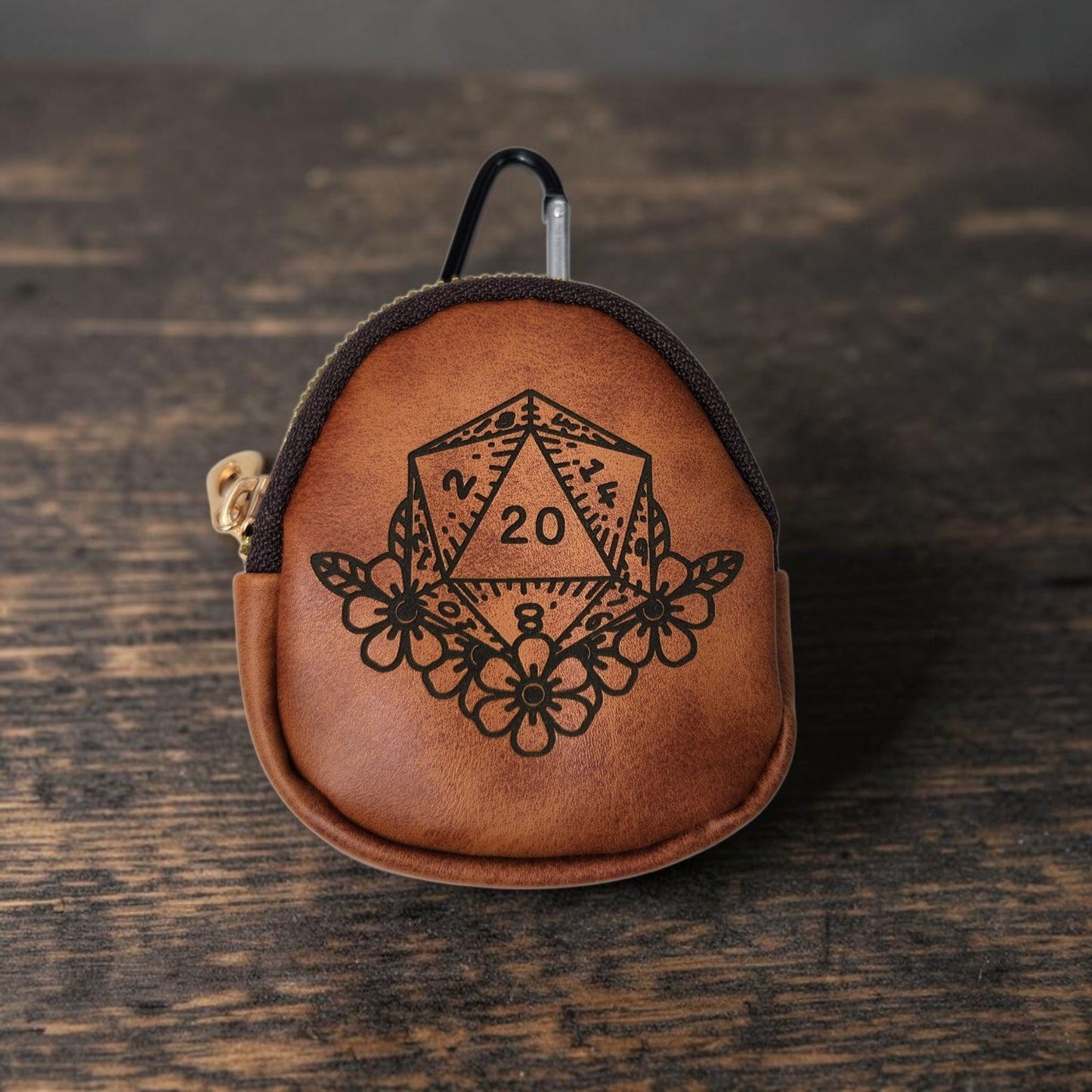 Leather keychain dice pouch, TTRPG